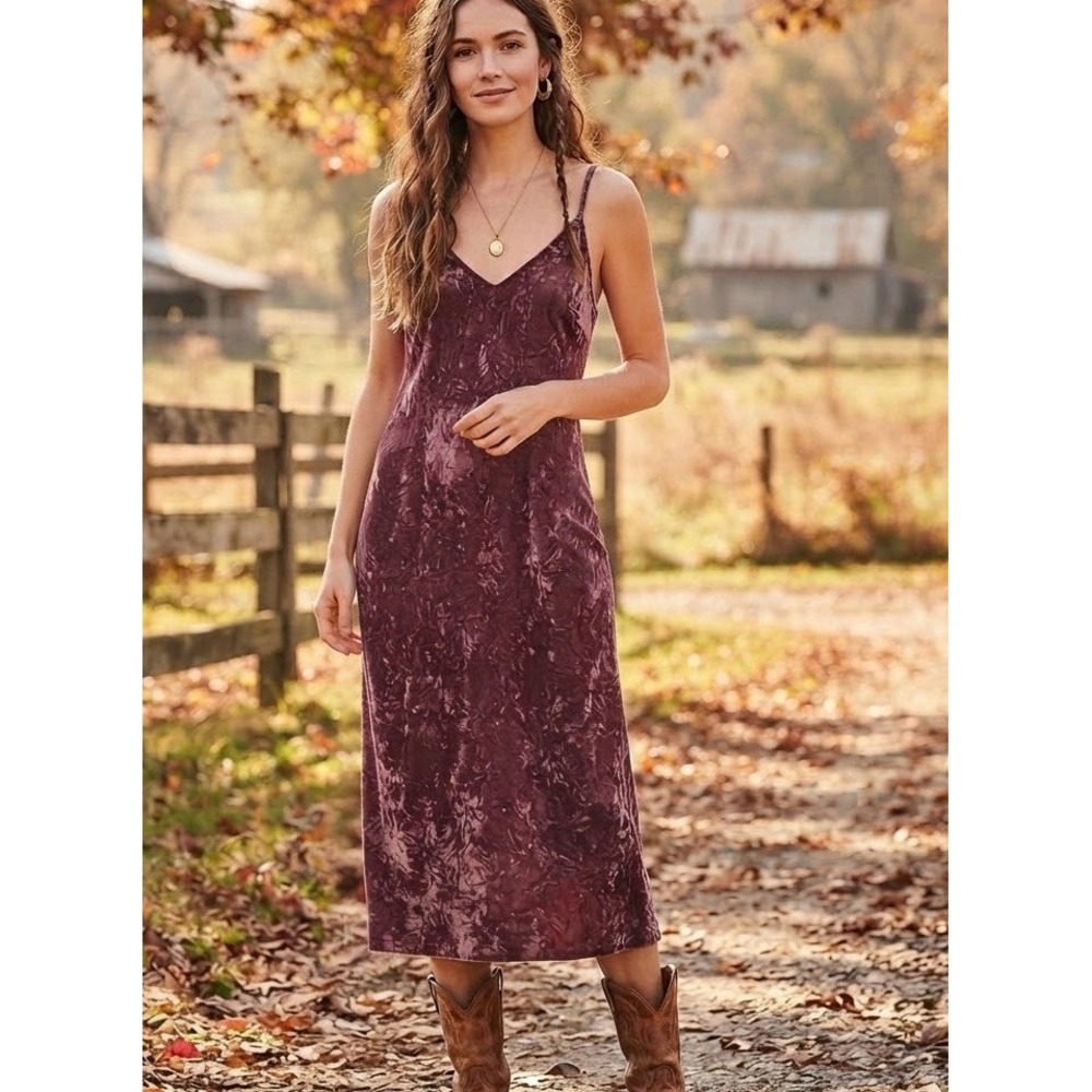 NWT Lucky Brand Midi Slip Dress Womens Pink Crushed Velvet Sz Medium Boho $99